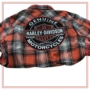 Kids Harley Davidson Plaid Button Up Shirt Orange Black‎ White Genuine Size L